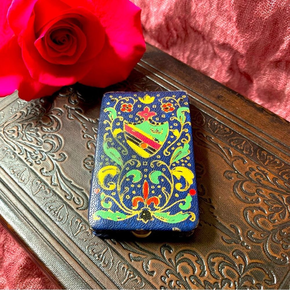 Antique 1920s Art Deco Blue Leather Vashe Powder & Rouge Compact